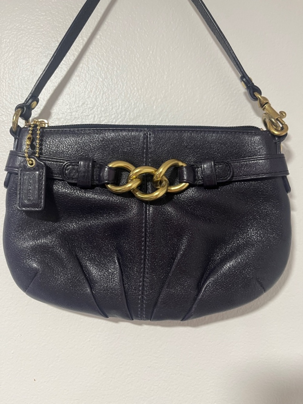 Coach Dark Purple Leather Wrislet with Gold Chain Accent